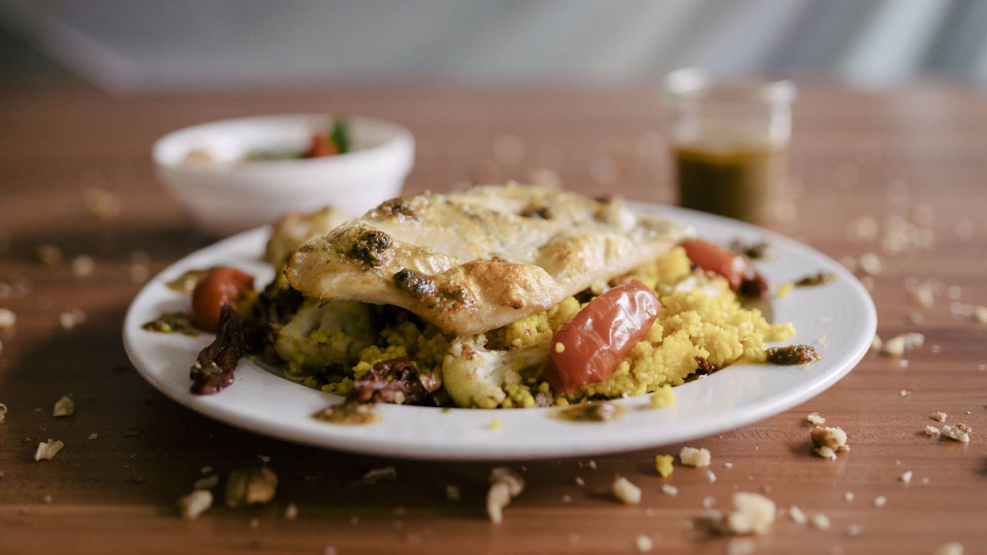 Gericht Fisch mit Couscous und Pesto